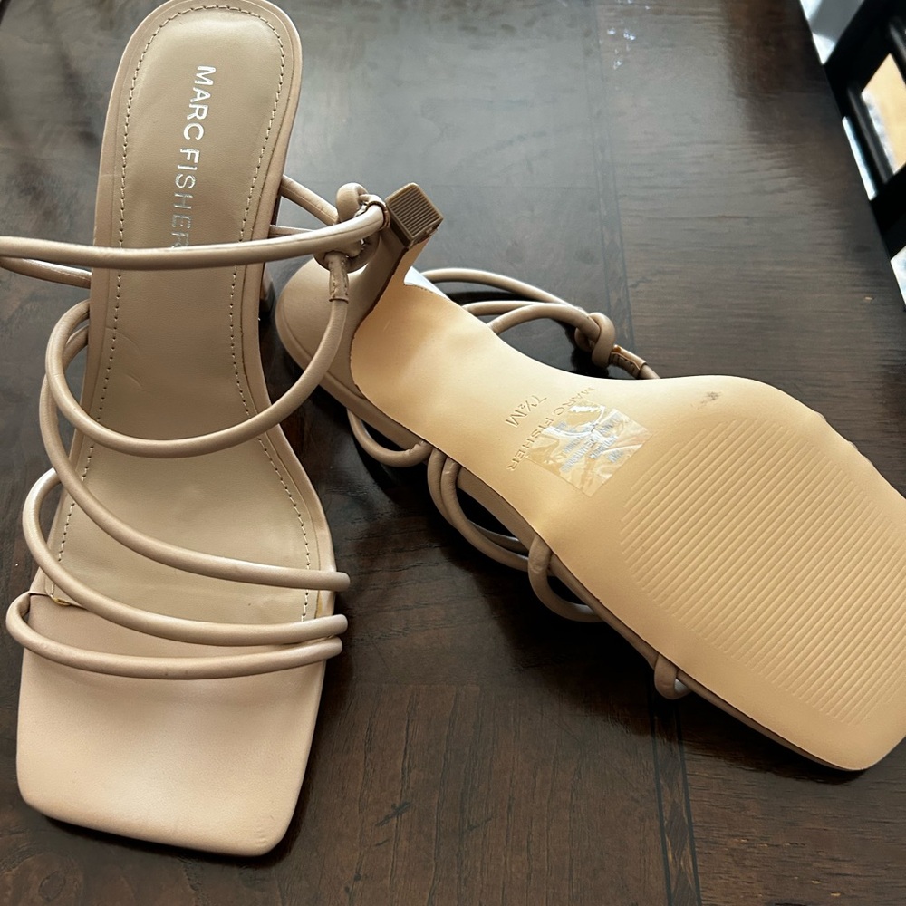 Marc Fisher Nude Strappy Square-Toe Heels - Picture 2 of 4